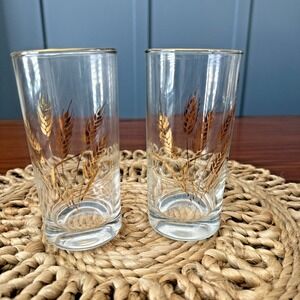 VINTAGE‎ HOMER LAUGHLIN GOLDEN WHEAT GLASS---22K GOLD WHEAT PATTERN-- Set of 2